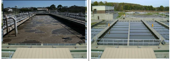 Sedimentation & Clarification Tanks (Left to Right) in wastewater treatment plants